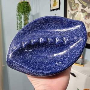 Vintage Speckled Cobalt Blue Glazed Ceramic Art Dish Ashtray